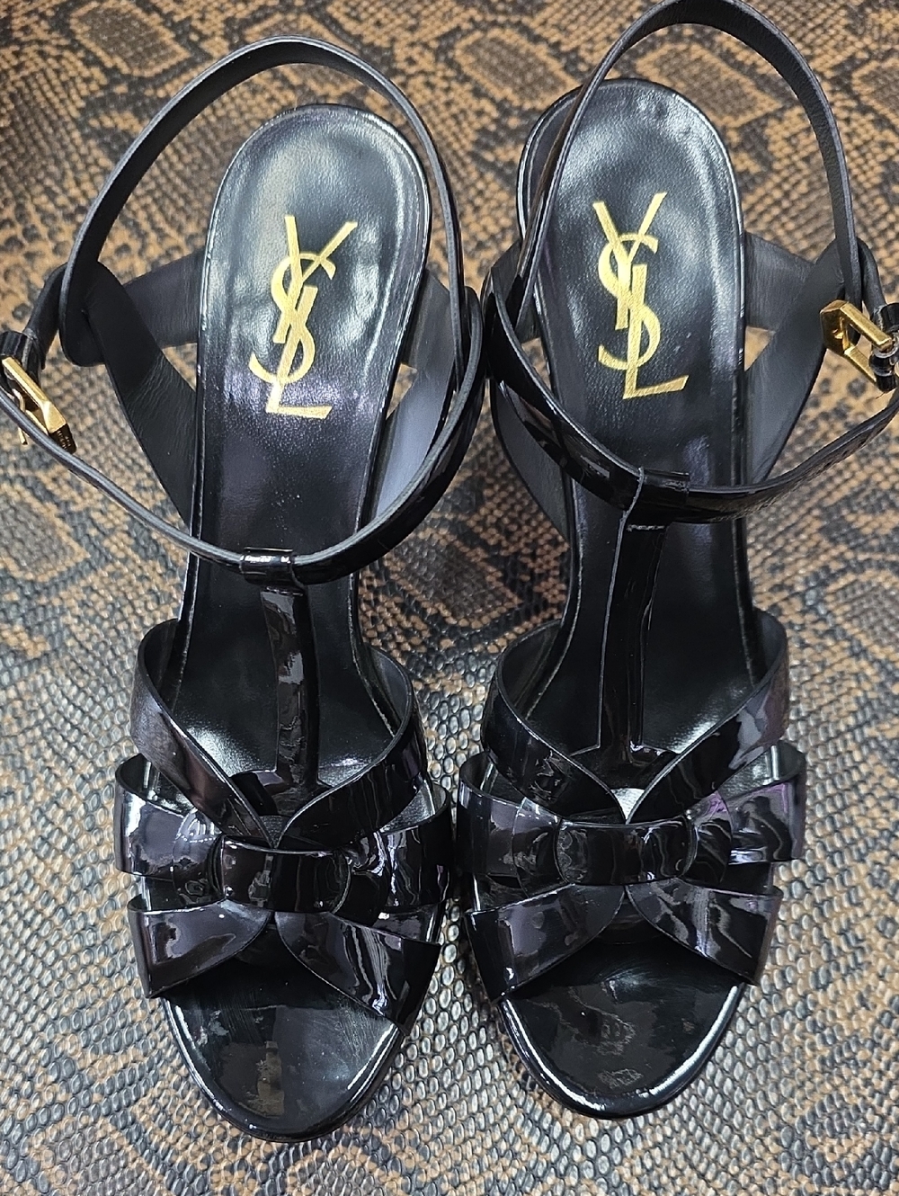 Yves Saint Laurent Black Patent Leather Bow Slingback Heels